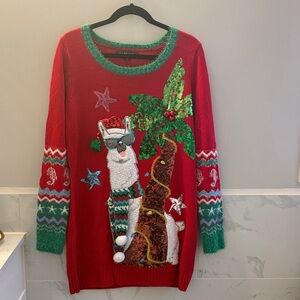 Festive Red Llama Sweater